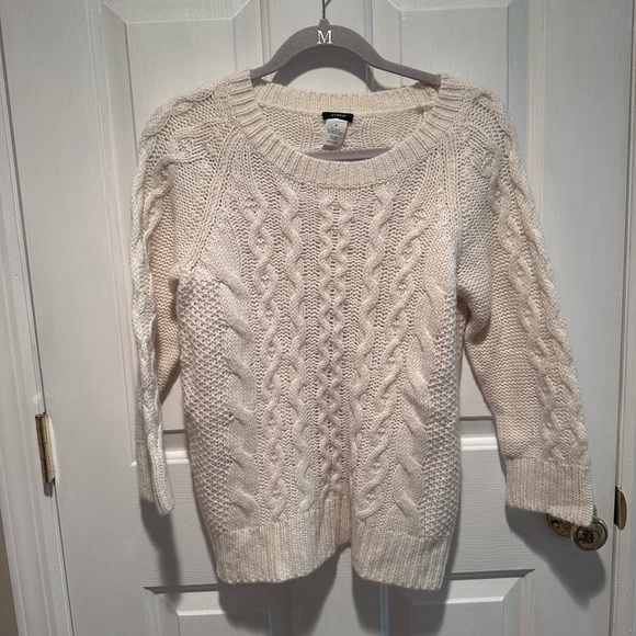 J. Crew 3/4 Sleeve Cableknit Sweater Cream/White - Size Medium - Picture 1 of 3